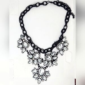 Clear Crystal Rhinestone Black Chain Link Statement Necklace Goth Romantic Glam